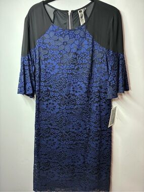 Julian Taylor Navy and Black Floral Lace Midi Dress